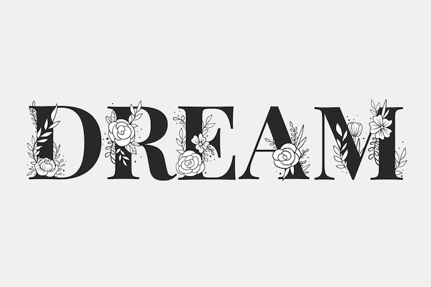 Floral text dream feminine typography font vector