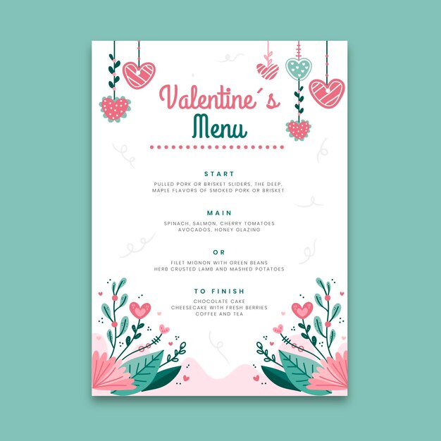 Floral valentine's day restaurant menu