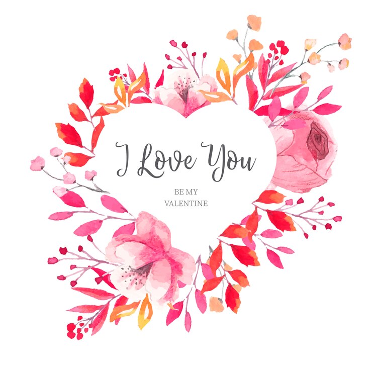 Free Vector floral valentine's heart frame with watercolor leaves