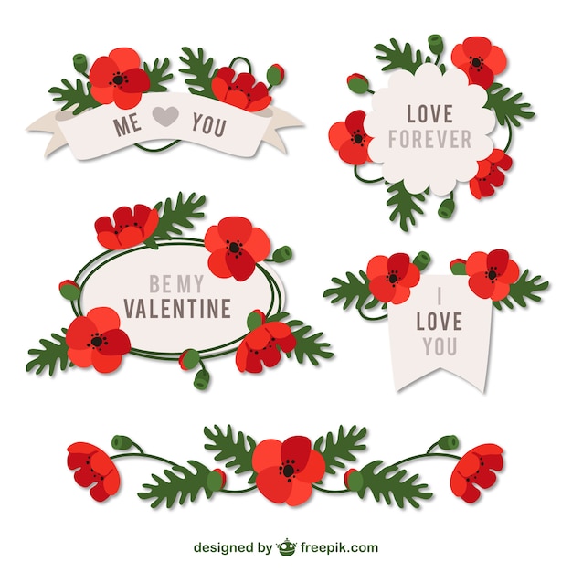 Floral valentines day labels pack