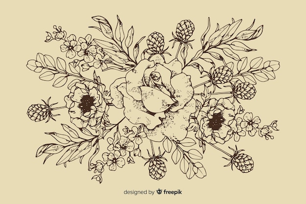 Vettore gratuito disegnati a mano bouquet floreale vintage