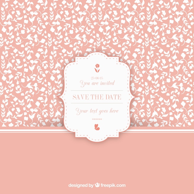 Floral vintage pattern with wedding invitation label