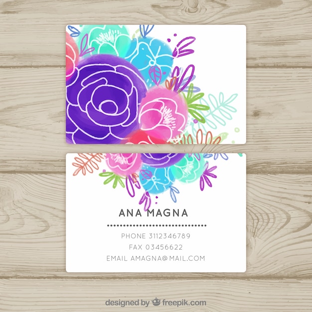 Floral water color business card