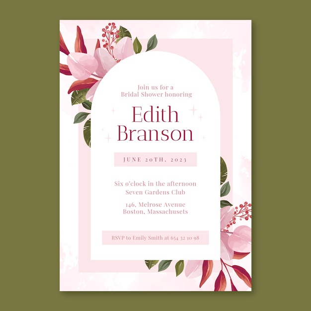 Floral watercolor bridal shower invitation template