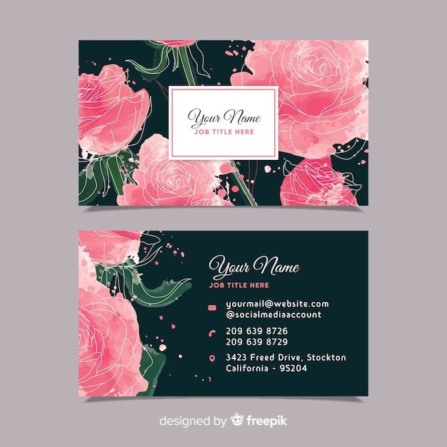 Floral watercolor business card template