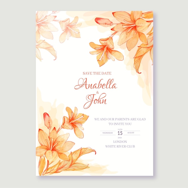 Free vector floral watercolor design of wedding invitation