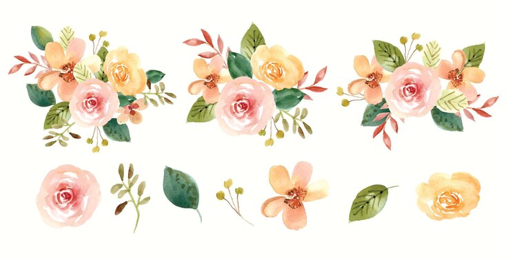 花の水彩画の要素のコレクション