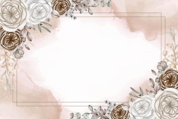 Floral watercolor frame background with brown caramel flower