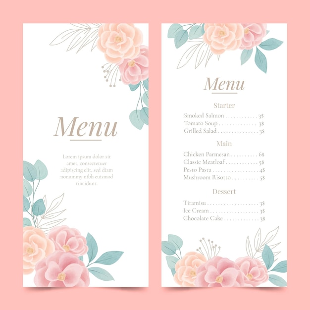 Floral watercolor menu template