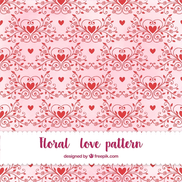 Free vector floral watercolor pattern with hearts