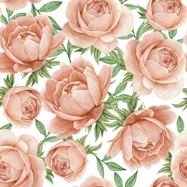 Floral watercolor seamless pattern elegant peonies antique rose