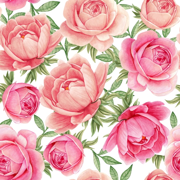 Floral watercolor seamless pattern elegant peonies pink mix