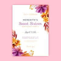 Floral watercolor sweet 16 invitation template