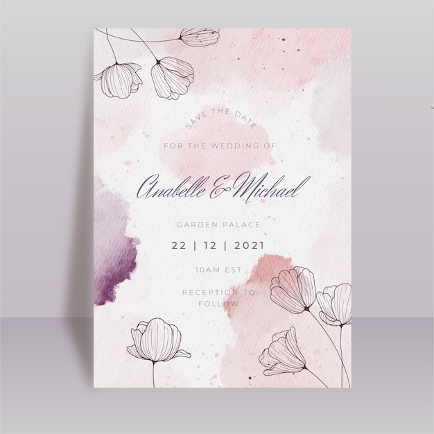 Floral watercolor wedding card template