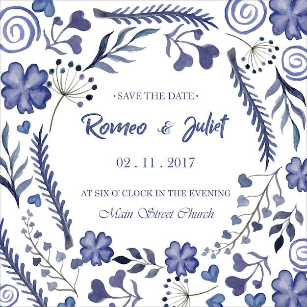 Floral watercolor wedding invitation template