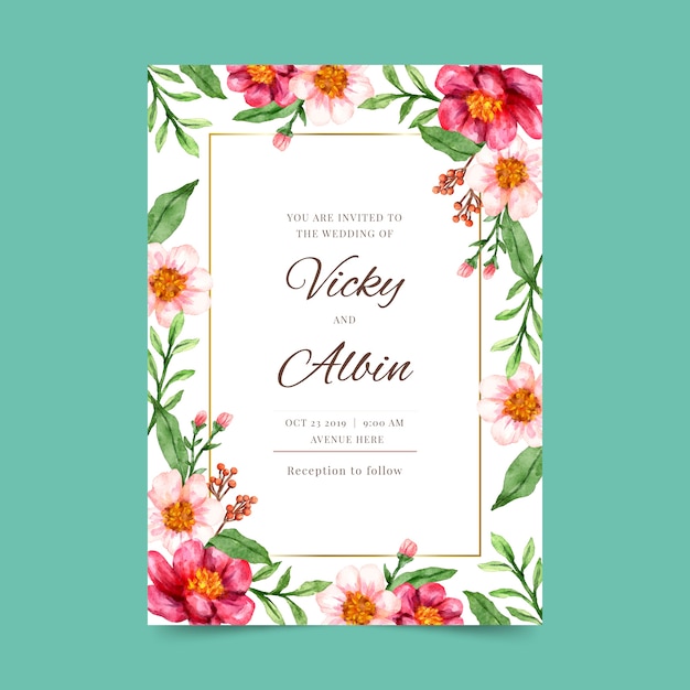 Floral watercolor wedding invitation template