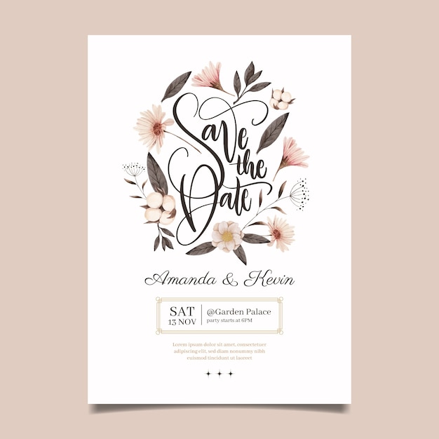 Floral watercolor wedding invitation