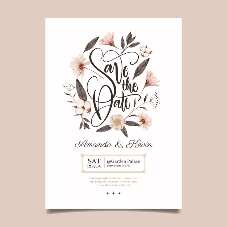 Free Vector floral watercolor wedding invitation