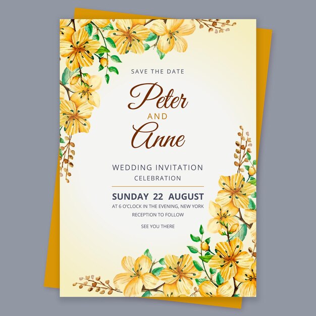 花の水彩画の結婚式の招待状