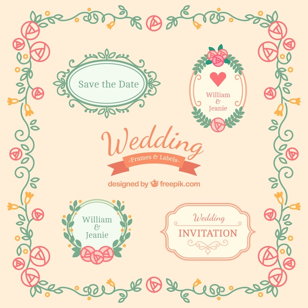 Free vector floral wedding badges