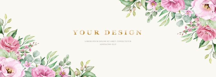 Free Vector floral wedding banner template set with pink roses flowers and leaves