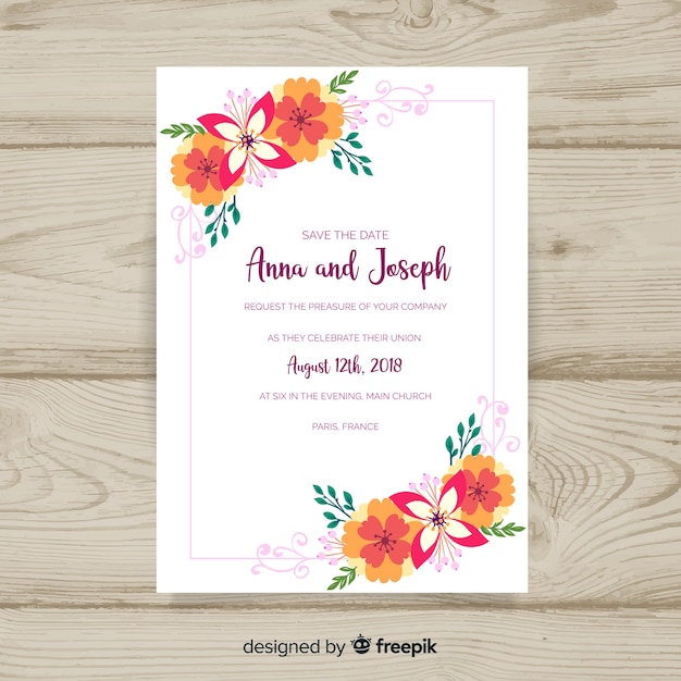 Floral wedding card template