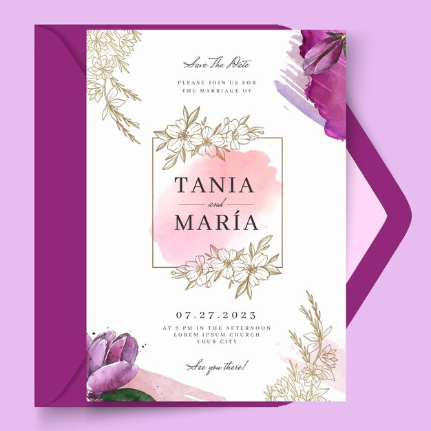 Floral wedding card template