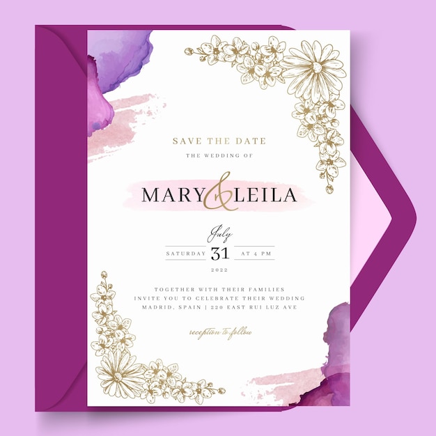 Floral wedding card template