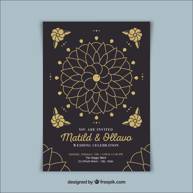 Floral wedding card with ethnic style