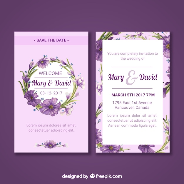 Free vector floral wedding card with watercolor style