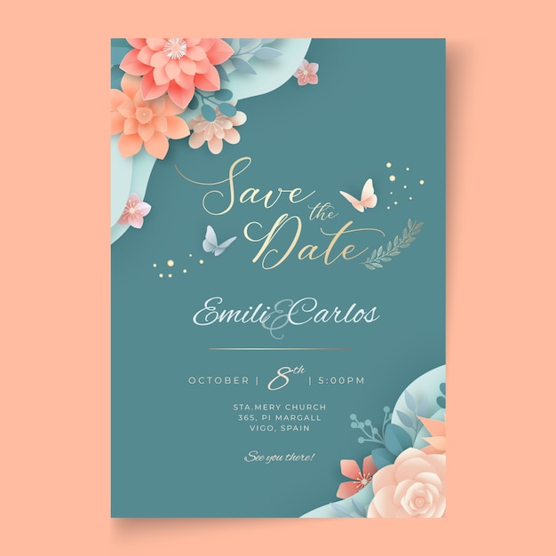 Бесплатное векторное изображение Цветочная свадебная открытка