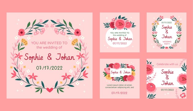 Free vector floral wedding celebration instagram posts