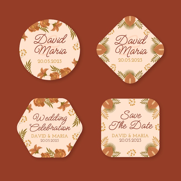 Free vector floral wedding celebration labels template