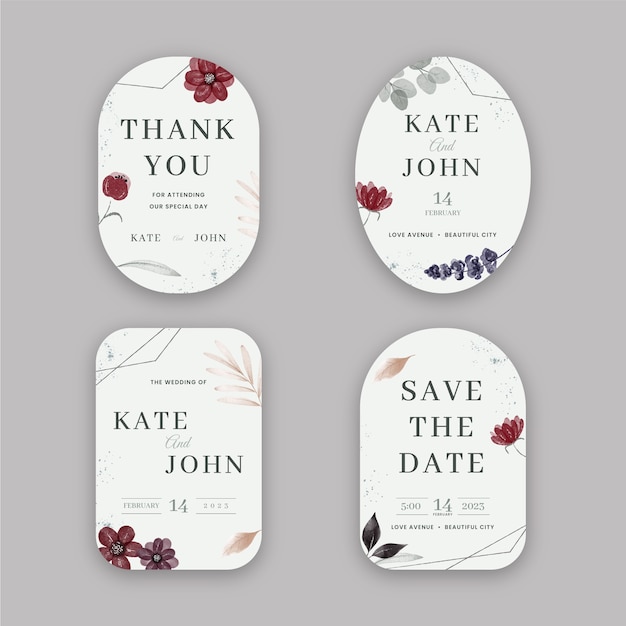 Free vector floral wedding celebration labels template