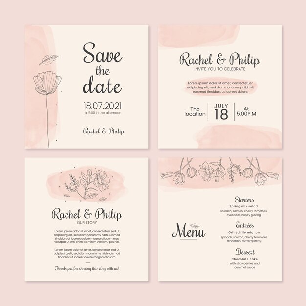 Floral wedding instagram posts collection