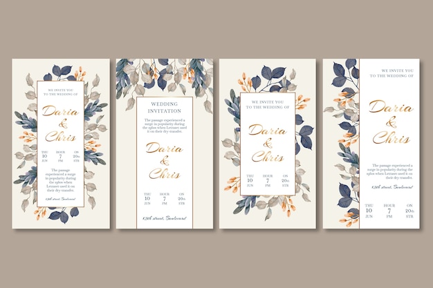 Free vector floral wedding instagram stories collection