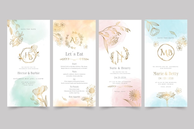 Free vector floral wedding instagram stories