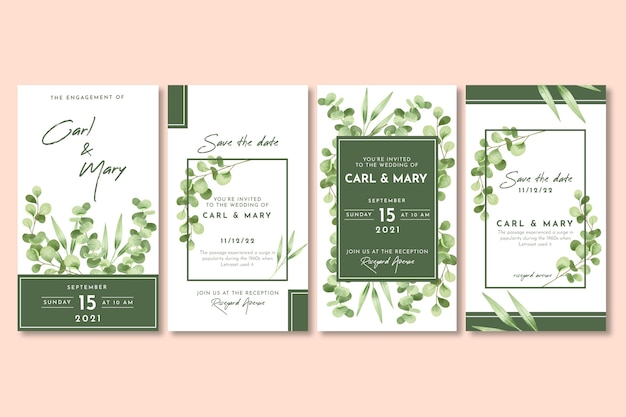 Free vector floral wedding instagram stories