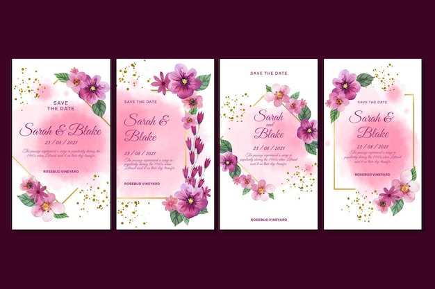 Free vector floral wedding instagram stories