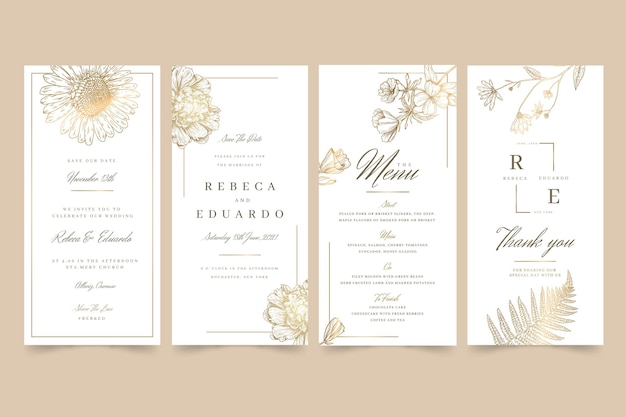 Free vector floral wedding instagram stories