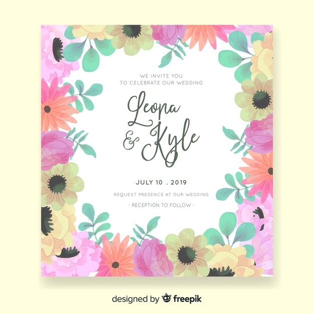 Floral wedding invitation card template