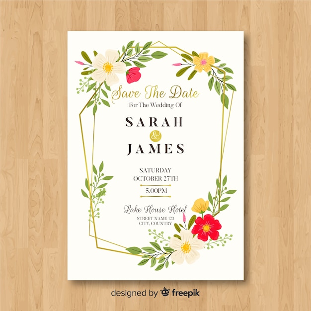 Floral wedding invitation card template