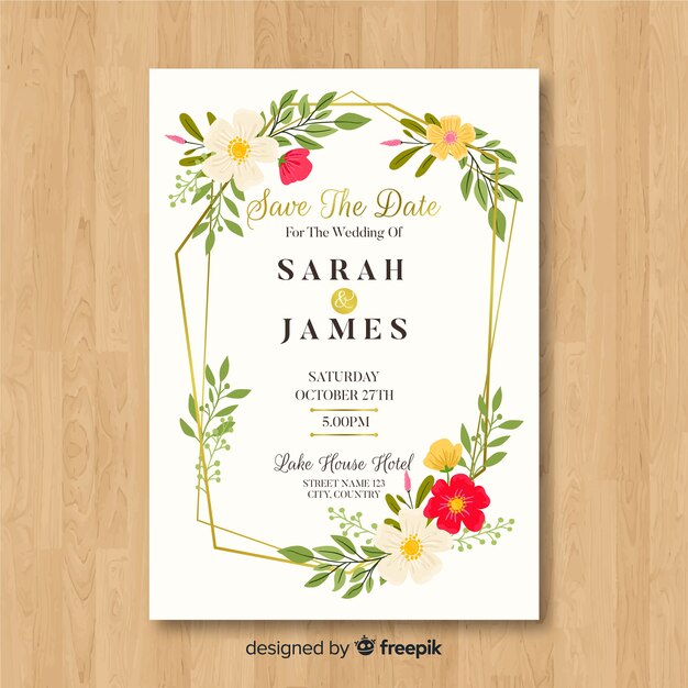 Floral wedding invitation card template