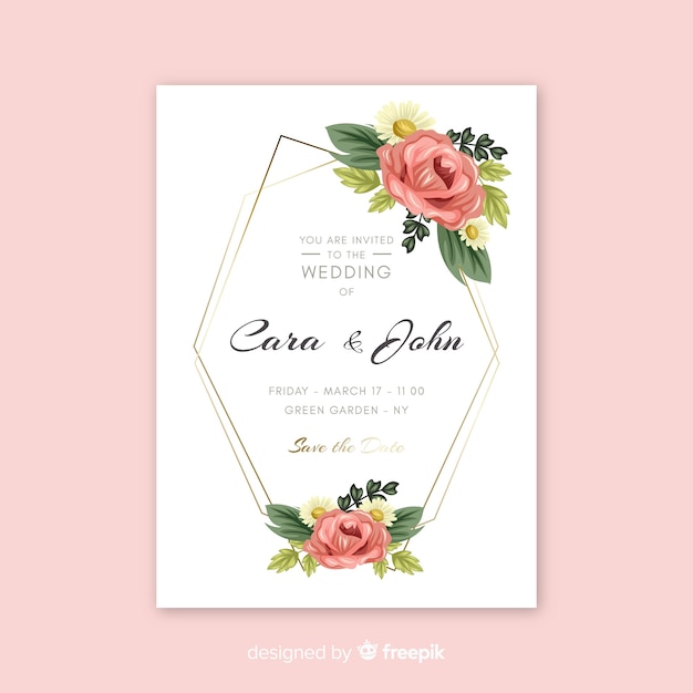 Floral wedding invitation card template