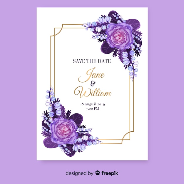 Free vector floral wedding invitation card template