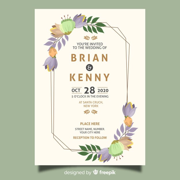 Floral wedding invitation card template
