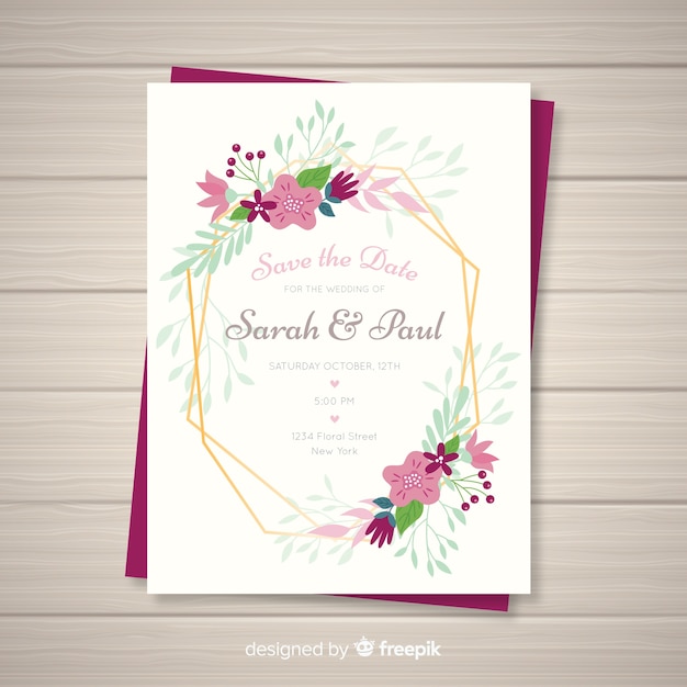 Floral wedding invitation card template