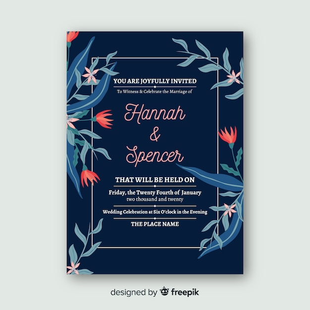 Floral wedding invitation card template