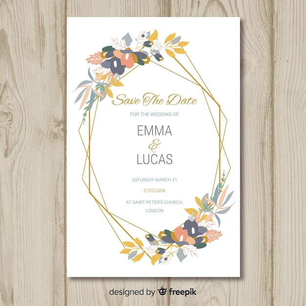 Floral wedding invitation card template