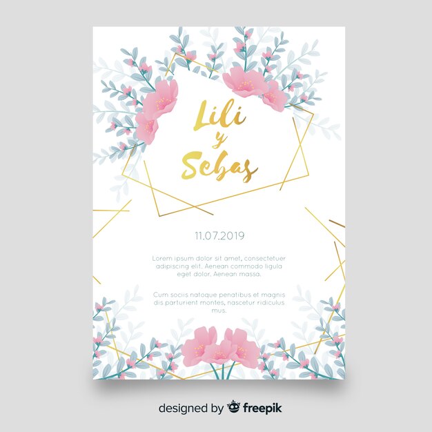 Floral wedding invitation card template